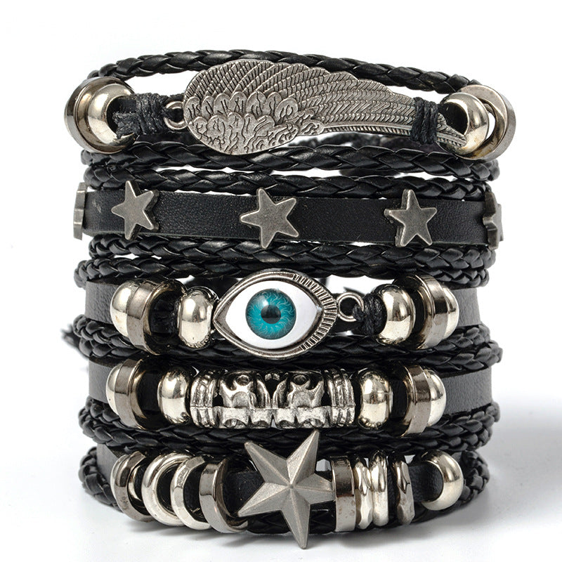 Wholesale 3PCS Leather Handwoven Men's Bracelets